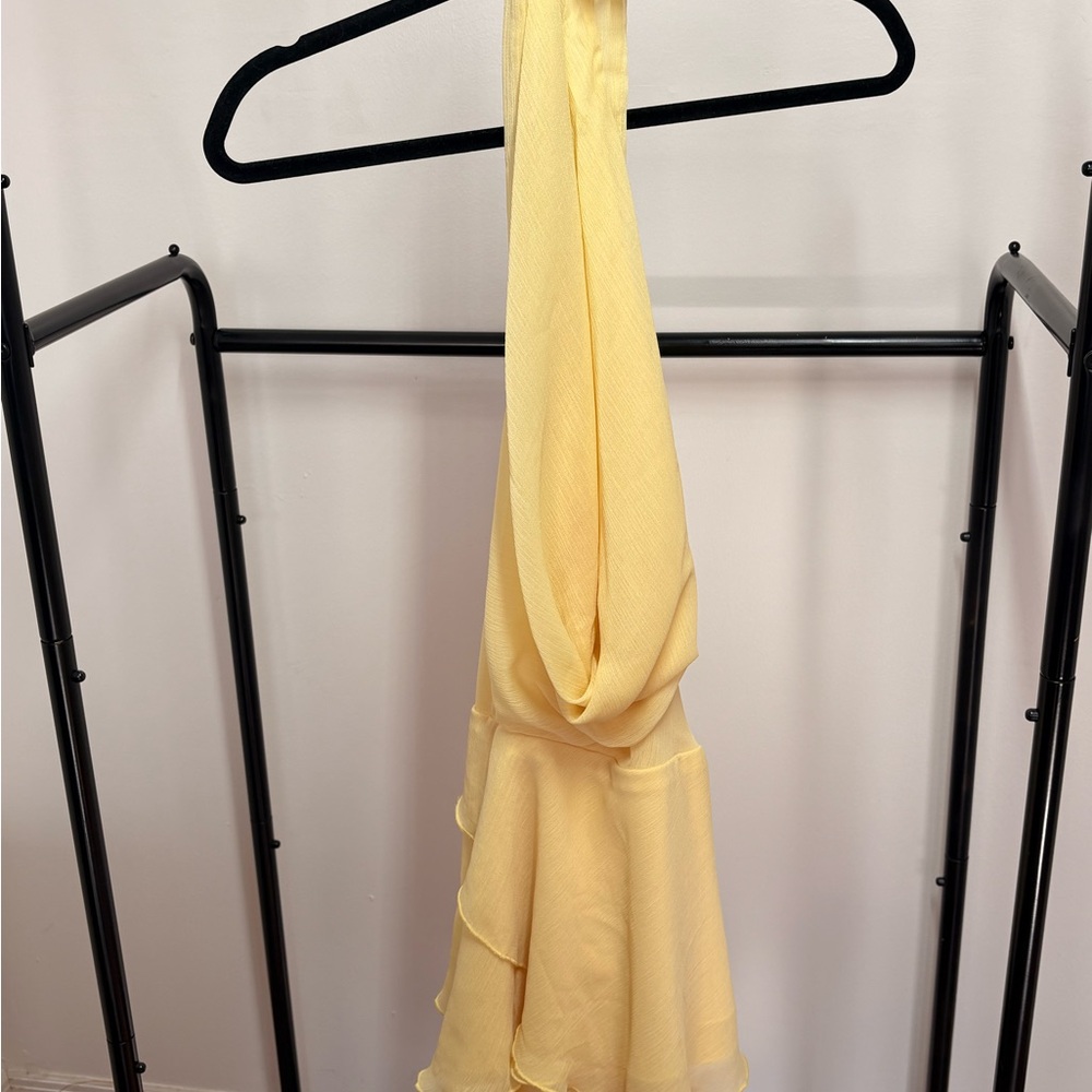 Yellow Sleeveless Ruffled Halter Dress - Women